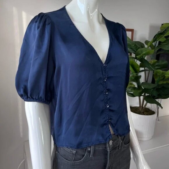 Aritzia Wilfred Bria Blouse Navy Blue - Picture 1 of 4